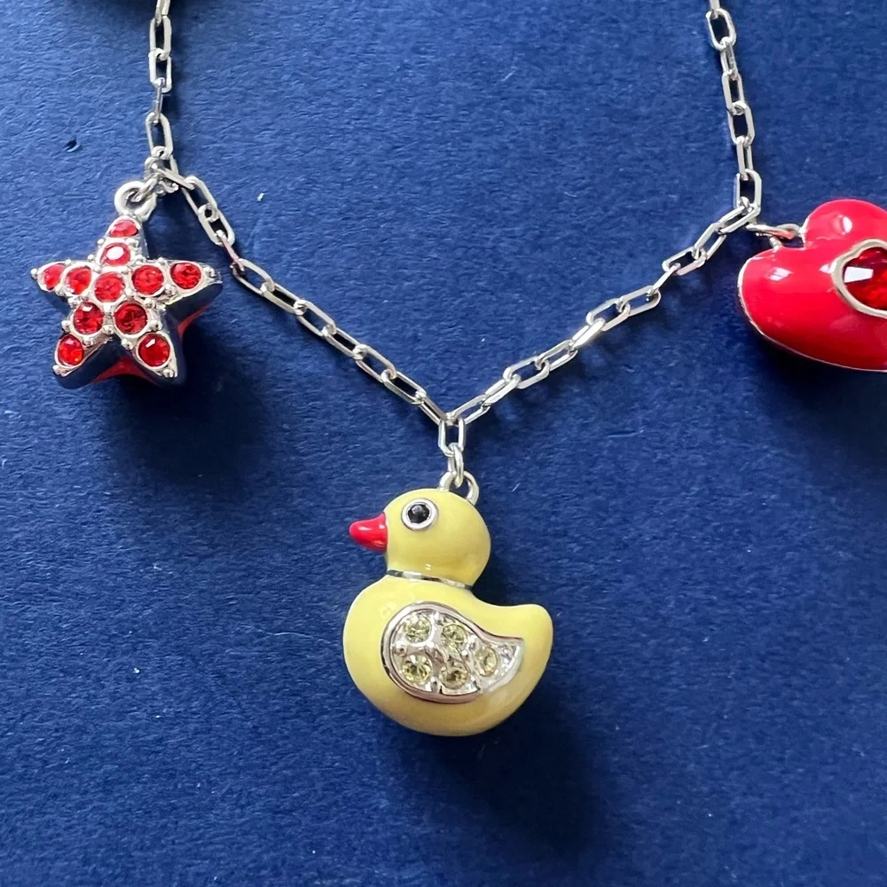 Swarovski Multi Charm Bracelet w Rubber Duck Heart Star Beach Crystals RARE - Picture 4 of 7